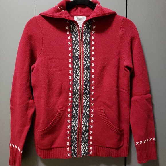 VTG Eddie Bauer Collectibles 100% Lambswool Hooded Zip Cardigan - Picture 1 of 8